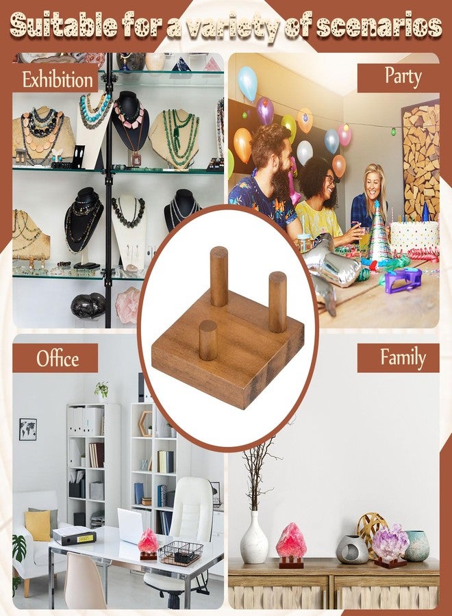 DoubleFill 4 Packs Wood Rock Display Stand 2 Inch Walnut Rock Stands for Display Small Three Peg Wooden Crystal Holder Geode Easel Pedestal for Coral Mineral Agate Small Collectibles - Image 3